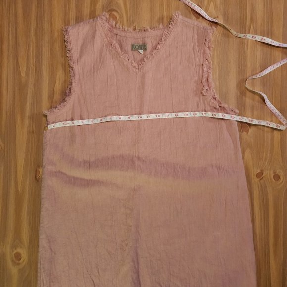 Rowie the Label Fringed Hem Linen Sleeveless V Neck Dress Size Large - Picture 7 of 12